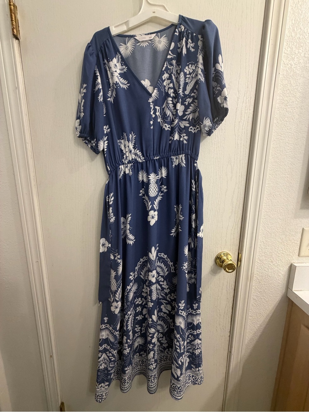 LC Lauren Conrad Navy and White Floral Wrap Maxi Dress
